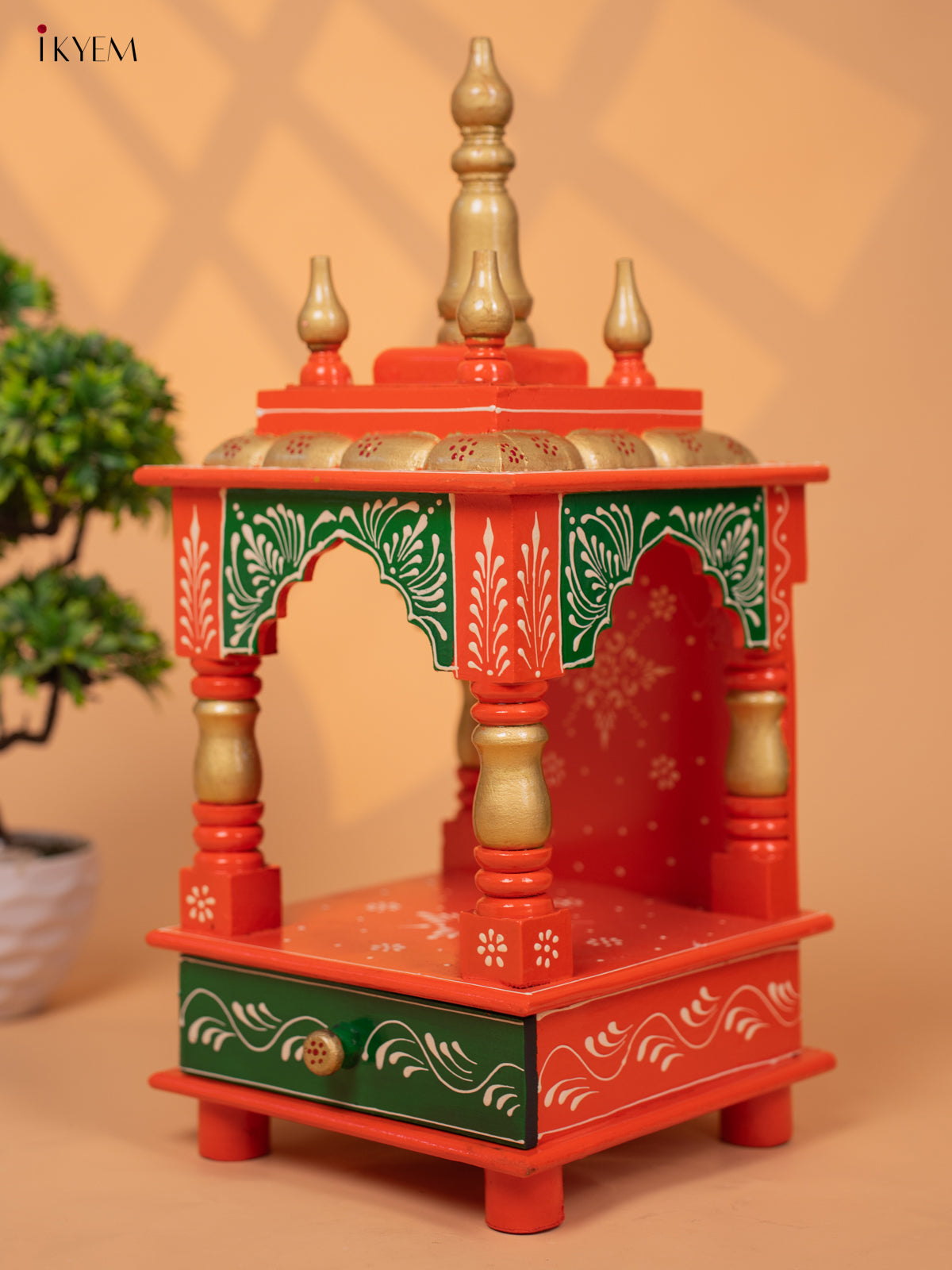 Hand Painted Wooden Pooja Mandir/Mandapam with Drawer 19 Inch -KC01114