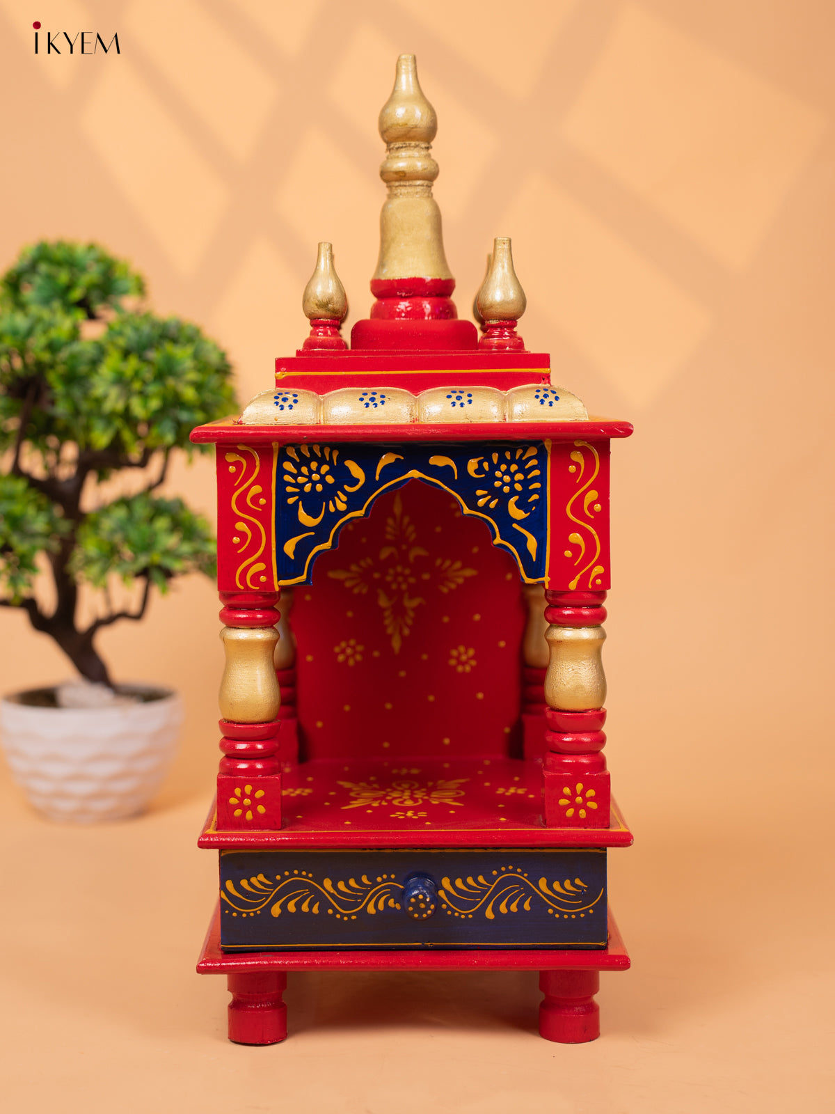 Hand Painted Wooden Pooja Mandir/Mandapam with Drawer - 19 Inch-KC01115