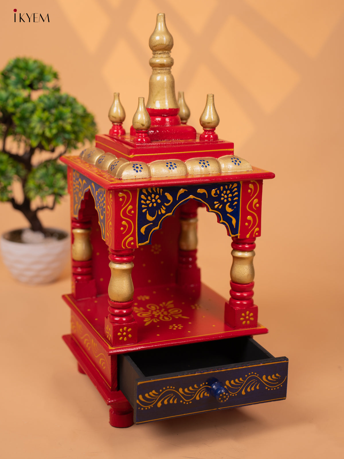 Hand Painted Wooden Pooja Mandir/Mandapam with Drawer 19 Inch-KC01115