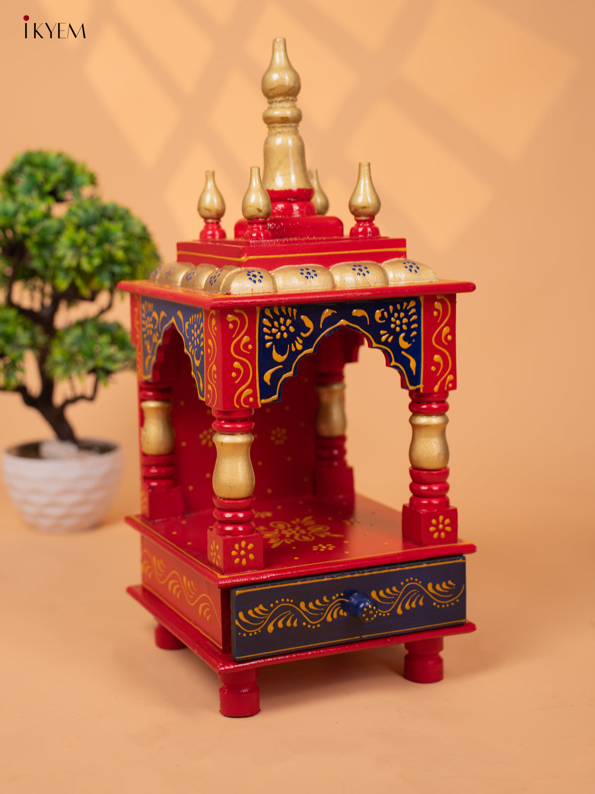 Hand Painted Wooden Pooja Mandir/Mandapam with Drawer - 19 Inch-KC01115