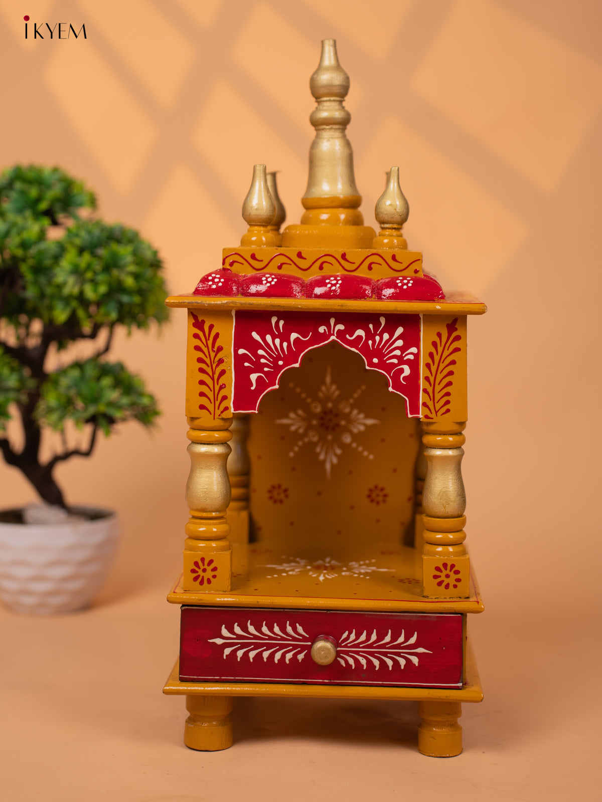 Hand Painted Wooden Pooja Mandir/Mandapam with Drawer 19 Inch-KC01116