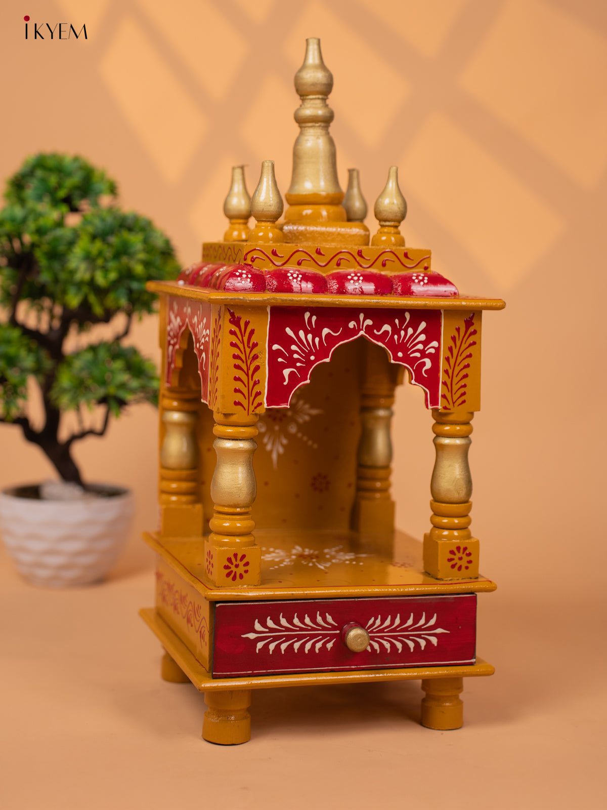 Hand Painted Wooden Pooja Mandir/Mandapam with Drawer -19 Inch-KC01116