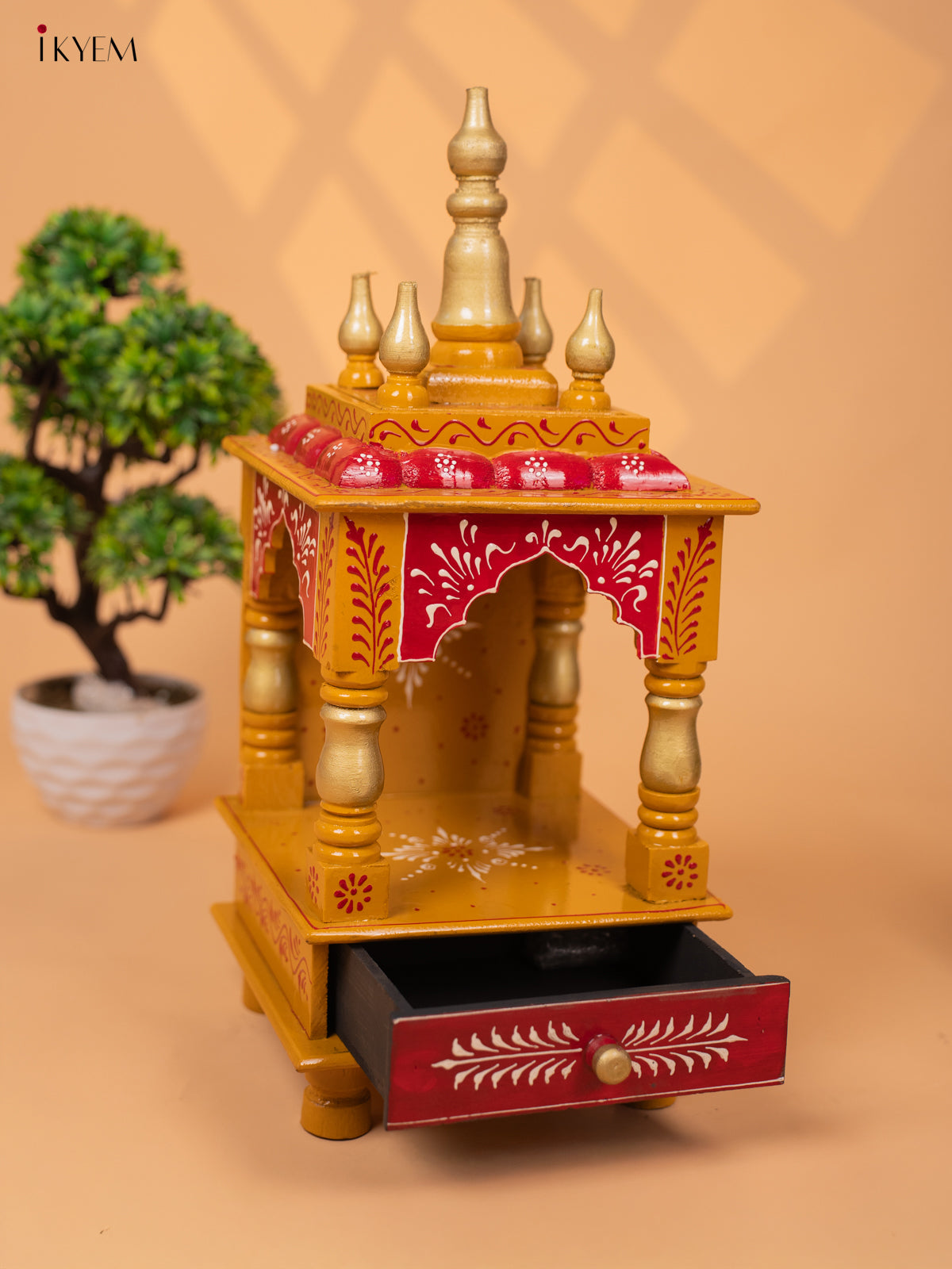 Hand Painted Wooden Pooja Mandir/Mandapam with Drawer 19 Inch-KC01116