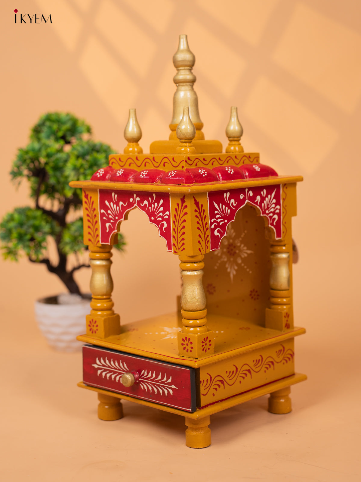 Hand Painted Wooden Pooja Mandir/Mandapam with Drawer 19 Inch-KC01116