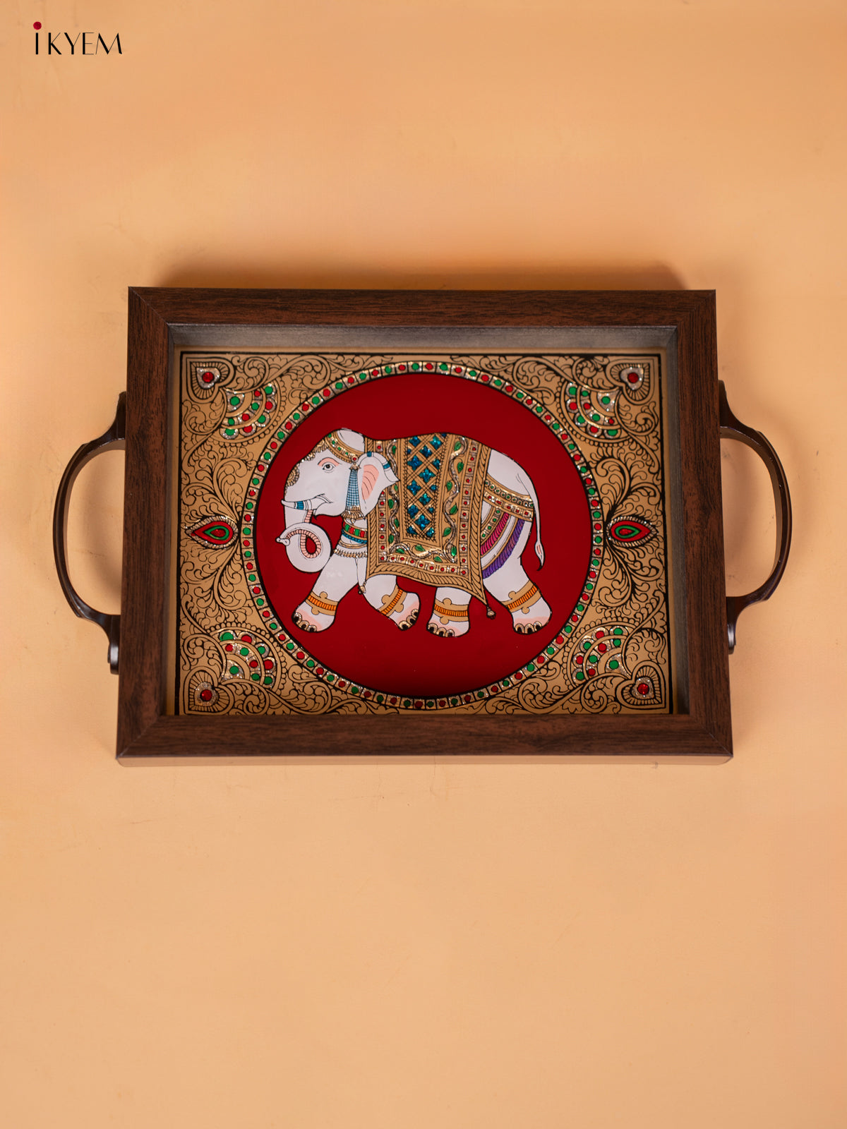 Reverse Glass Painted Tray - Red Elephant(11X7) - KC04112