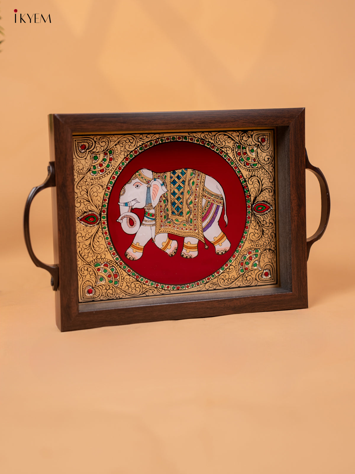 Reverse Glass Painted Tray - Red Elephant(11X7) - KC04112