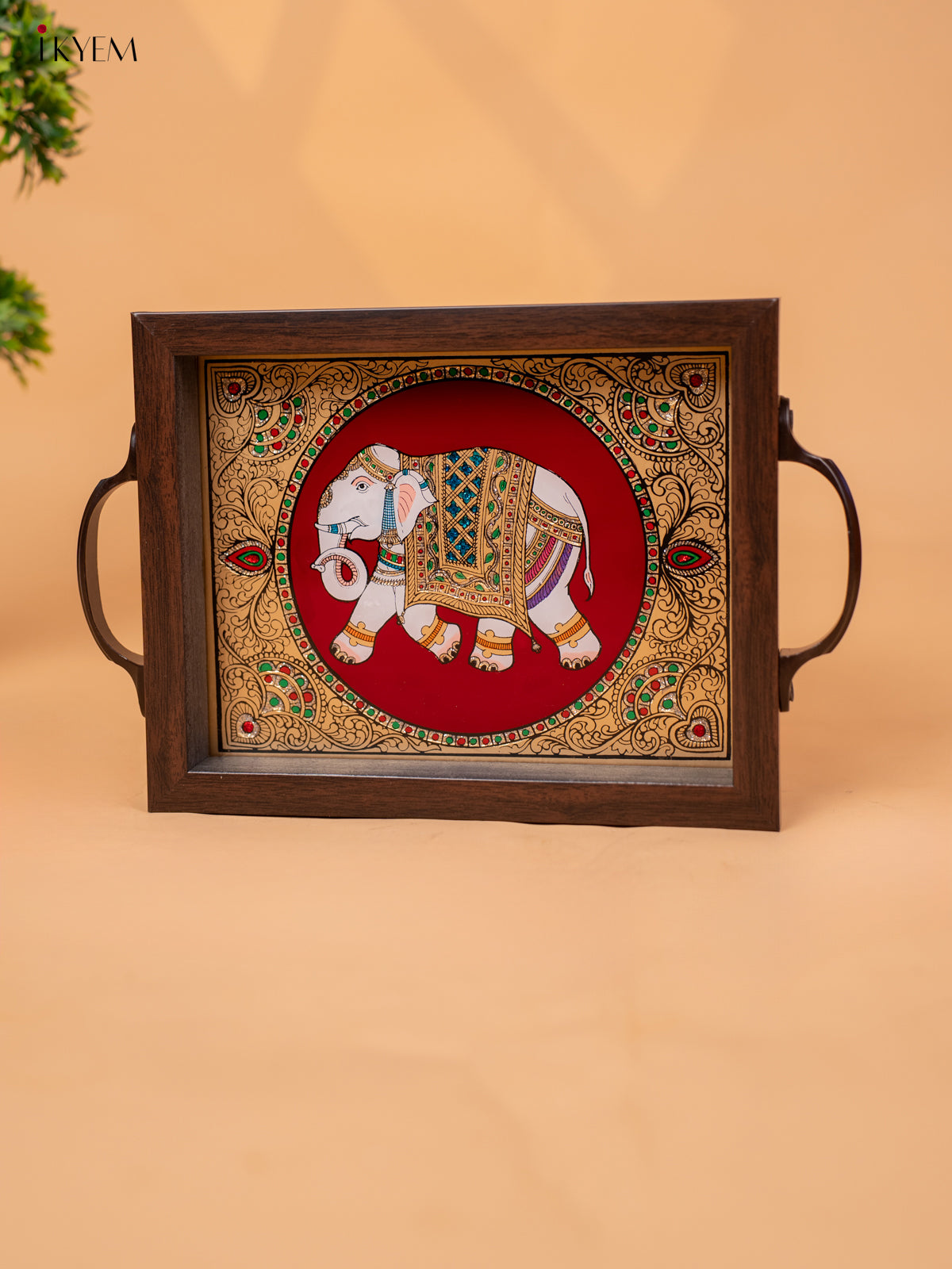 Reverse Glass Painted Tray - Red Elephant(11X7) - KC04112