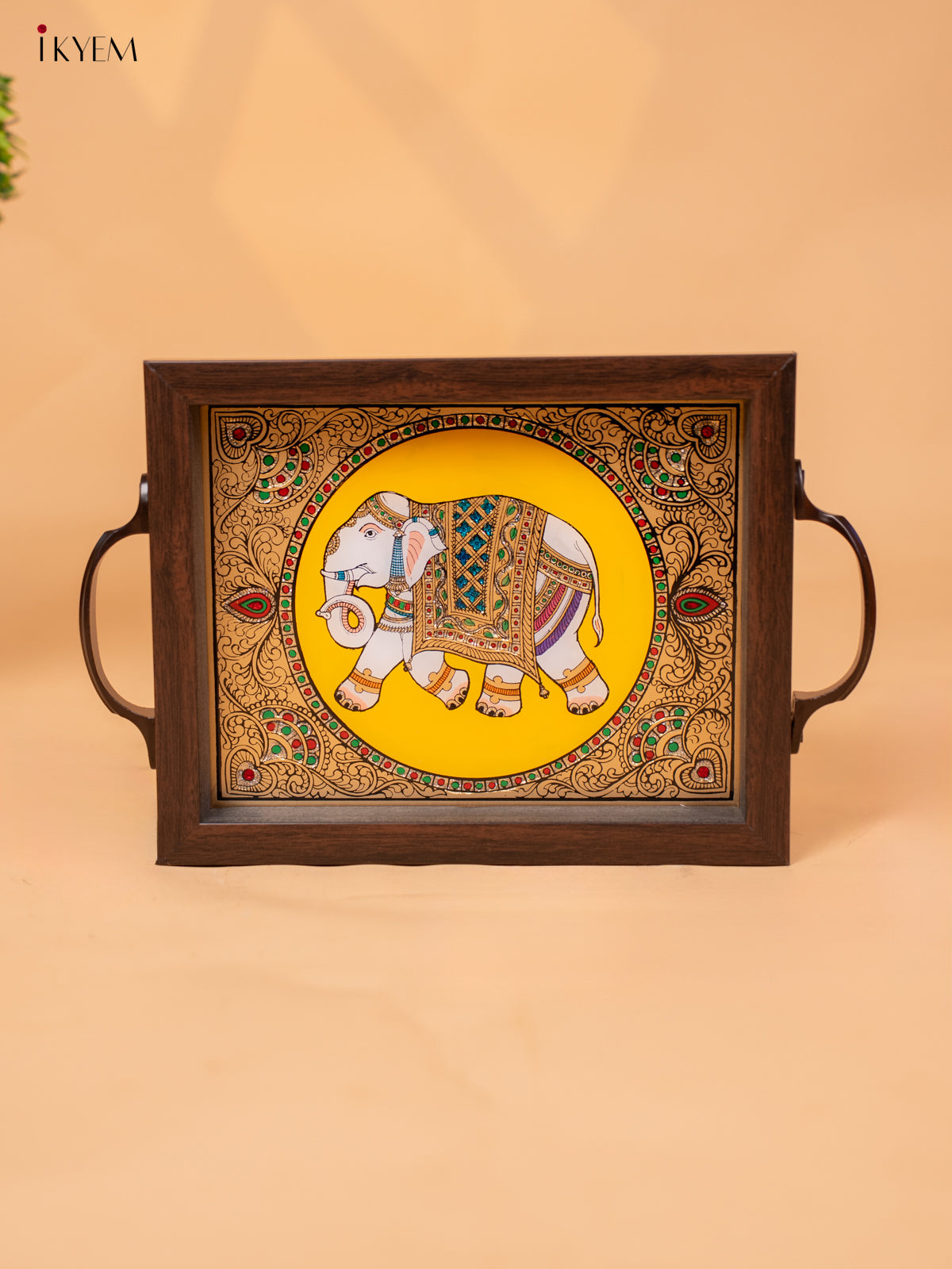 Reverse Glass Painted Tray - Yellow Elephant (11X7) - KC04113