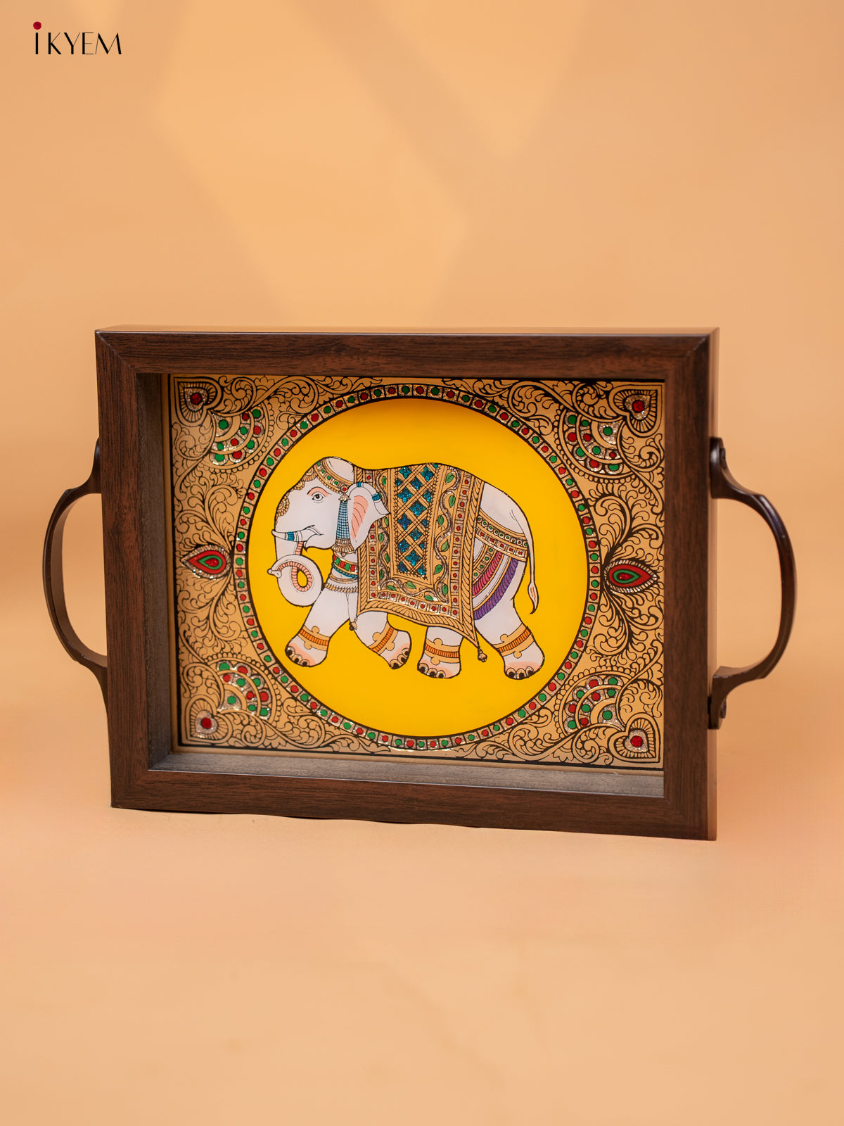 Reverse Glass Painted Tray - Yellow Elephant (11X7) - KC04113