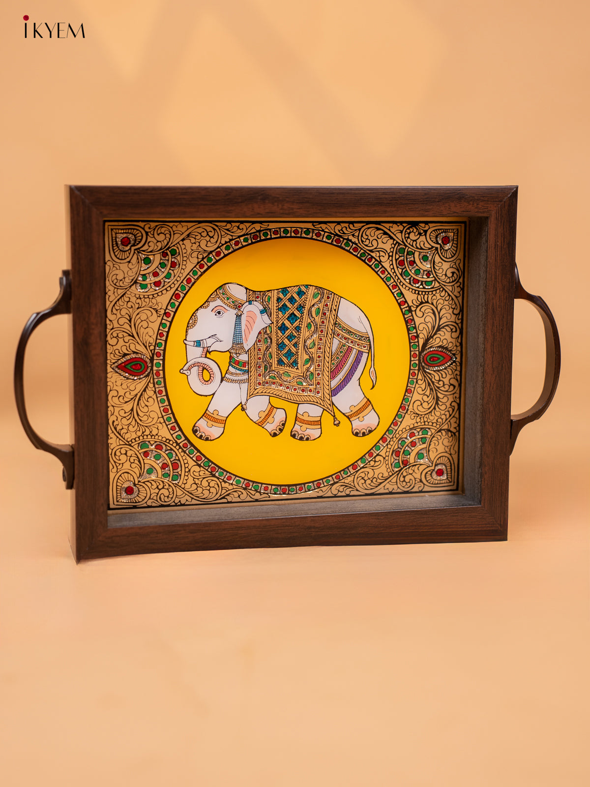 Reverse Glass Painted Tray - Yellow Elephant (11X7) - KC04113