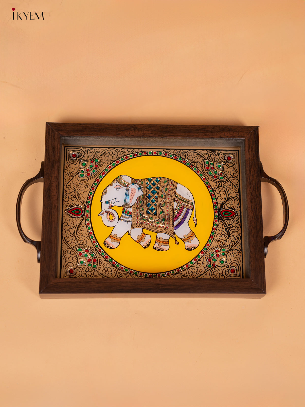 Reverse Glass Painted Tray - Yellow Elephant (11X7) - KC04113