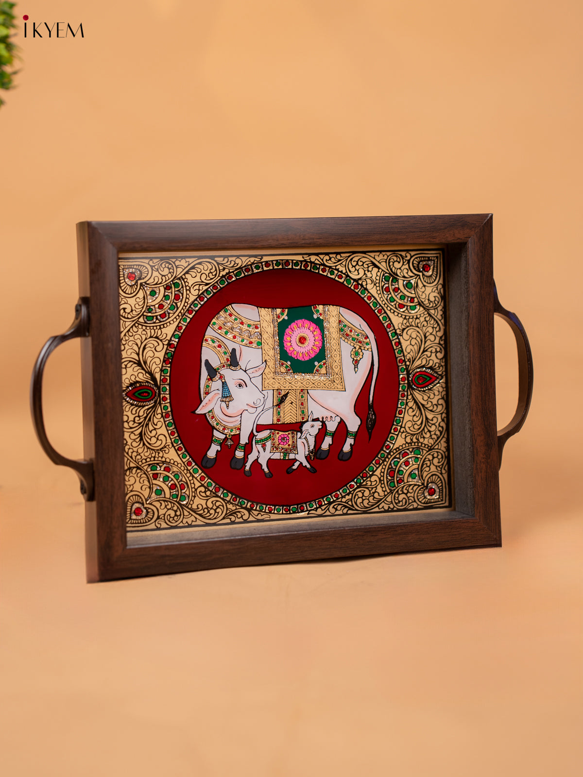 Reverse Glass Painted Tray -Red cow and calf - (7×11) - KC04115