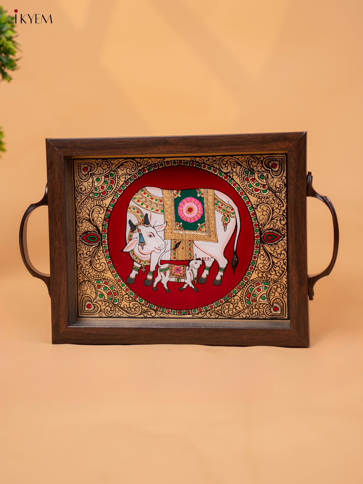 Reverse Glass Painted Tray -Red cow and calf - (7×11) - KC04115