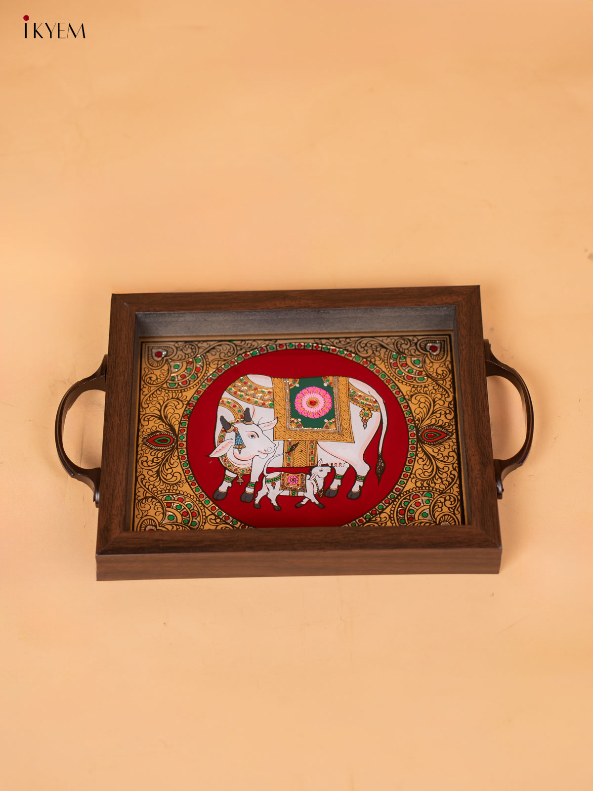 Reverse Glass Painted Tray -Red cow and calf - (7×11) - KC04115