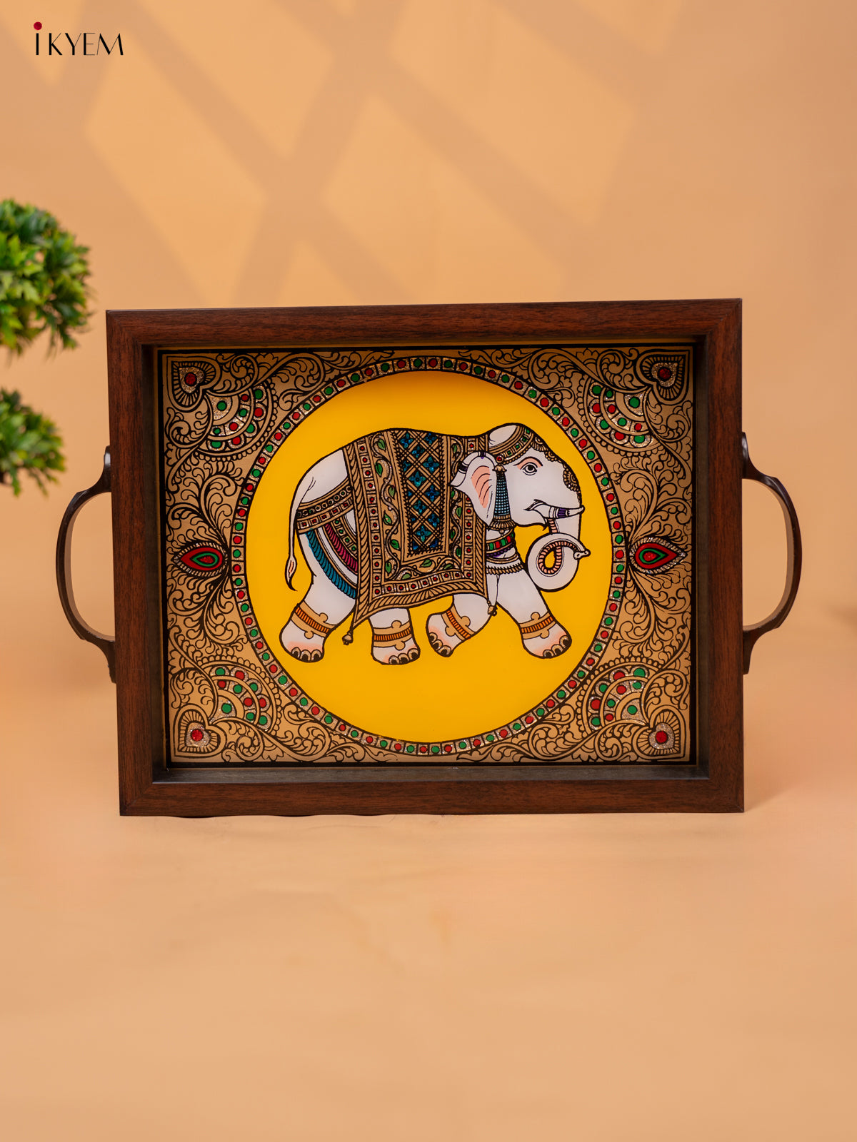 Reverse Glass Painted Tray -Yellow elephant - (9×13) - KC04118