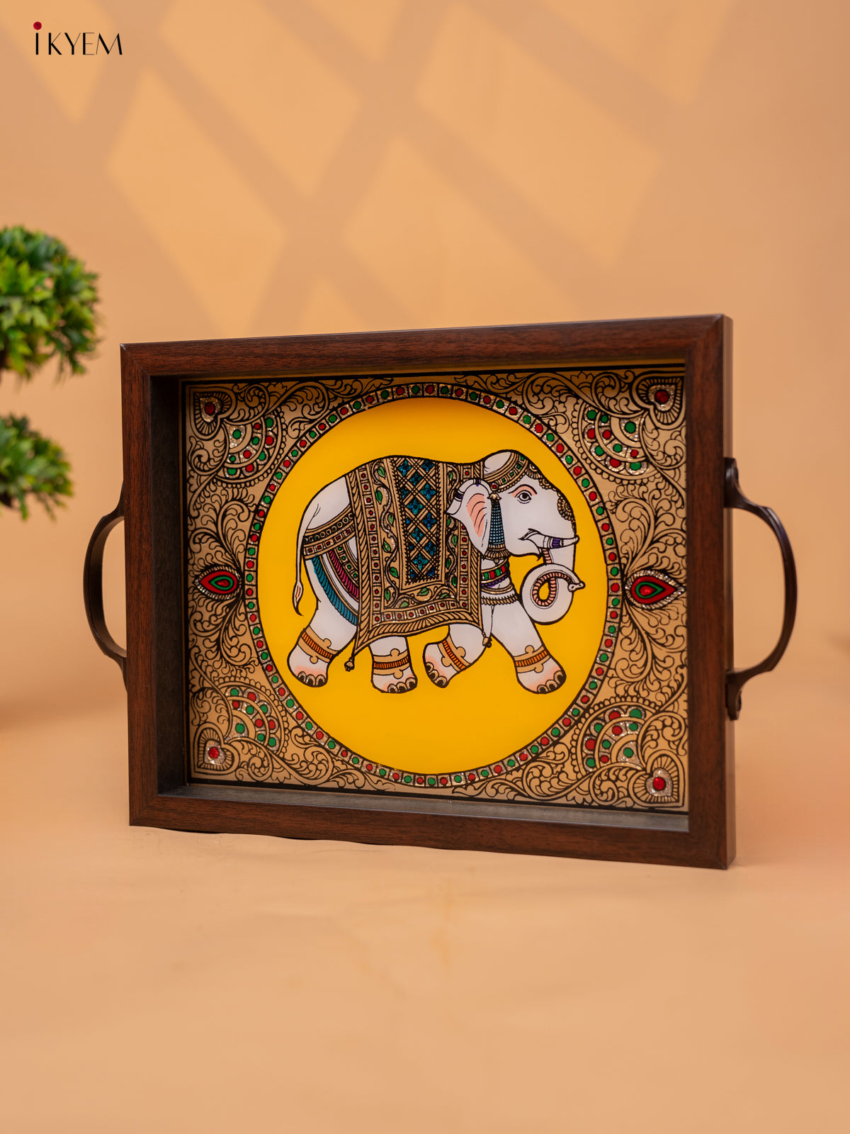 Reverse Glass Painted Tray -Yellow elephant - (9×13) - KC04118