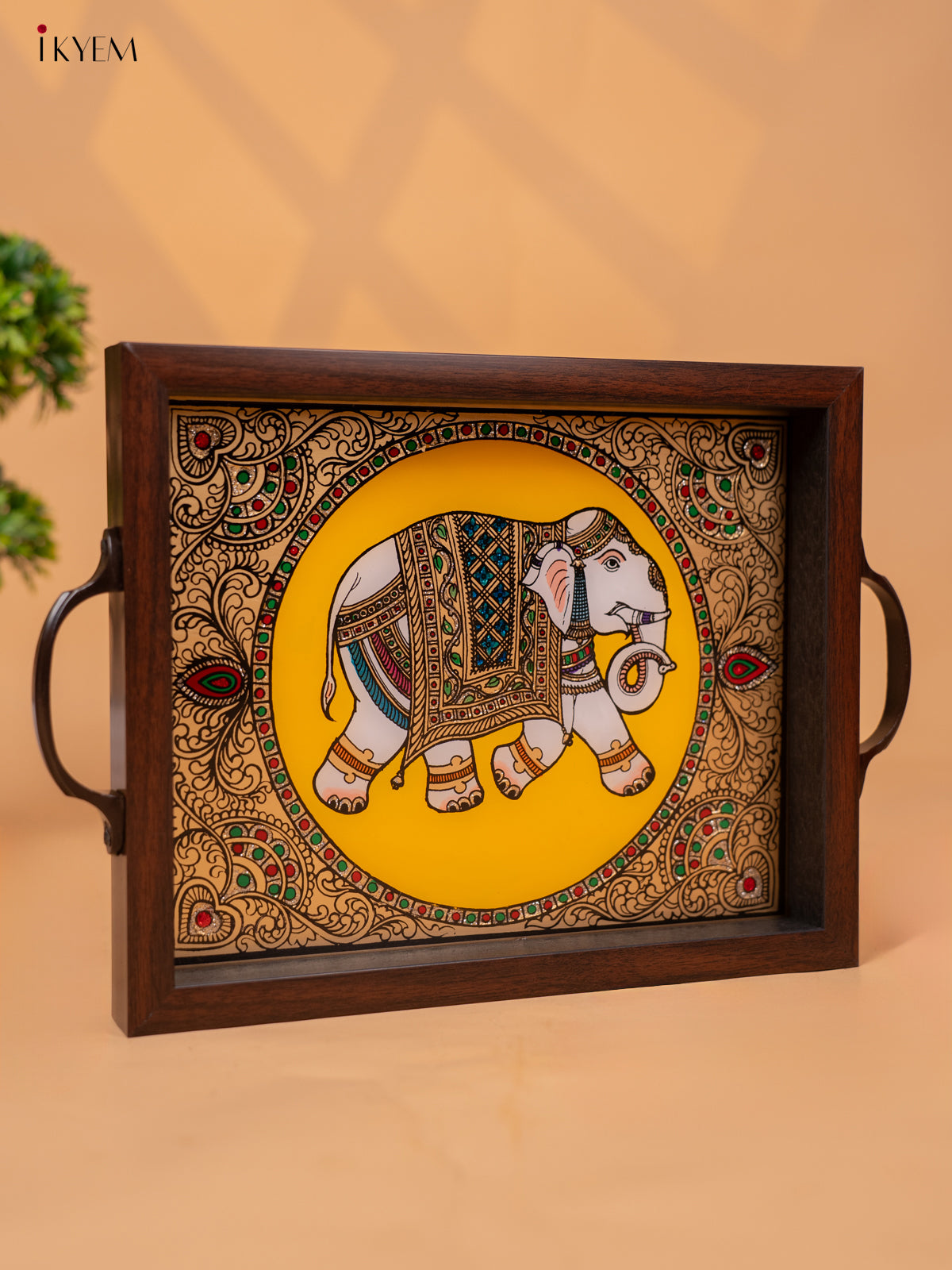 Reverse Glass Painted Tray -Yellow elephant - (9×13) - KC04118