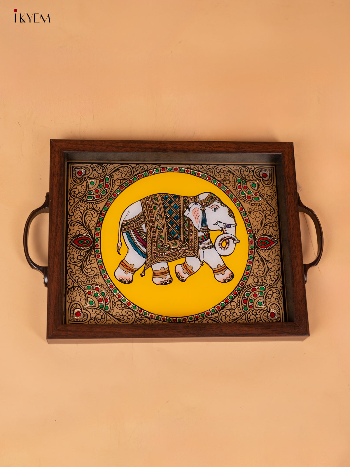 Reverse Glass Painted Tray -Yellow elephant - (9×13) - KC04118