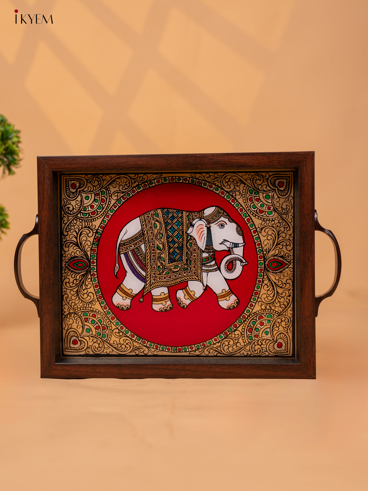 Reverse Glass Painted Tray - Red Elephant - (9×13) - KC04119