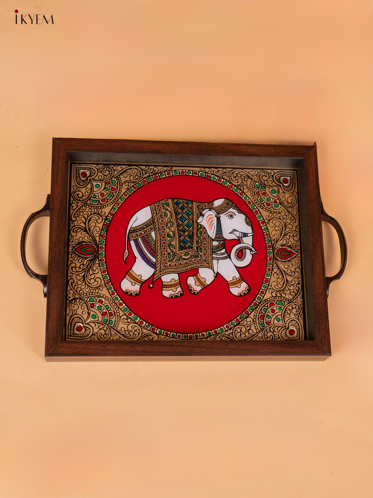 Reverse Glass Painted Tray - Red Elephant - (9×13) - KC04119