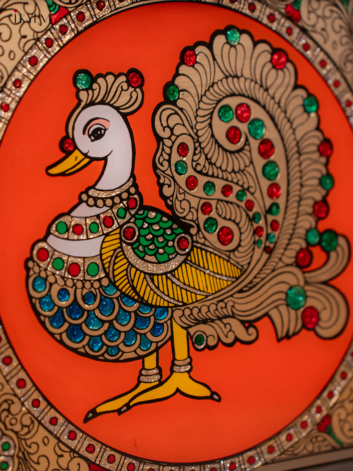 Reverse Glass Painted Tray - Orange Annapakshi - (11×15) - KC04121