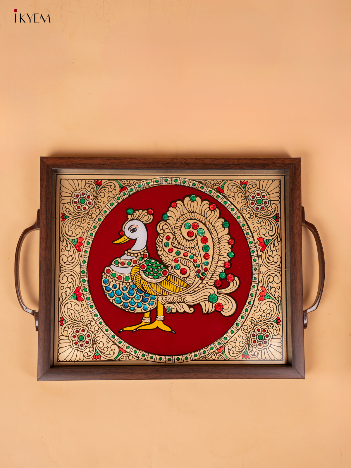 Reverse Glass Painted Tray -Red Annapakshi - (11×15) - KC04123