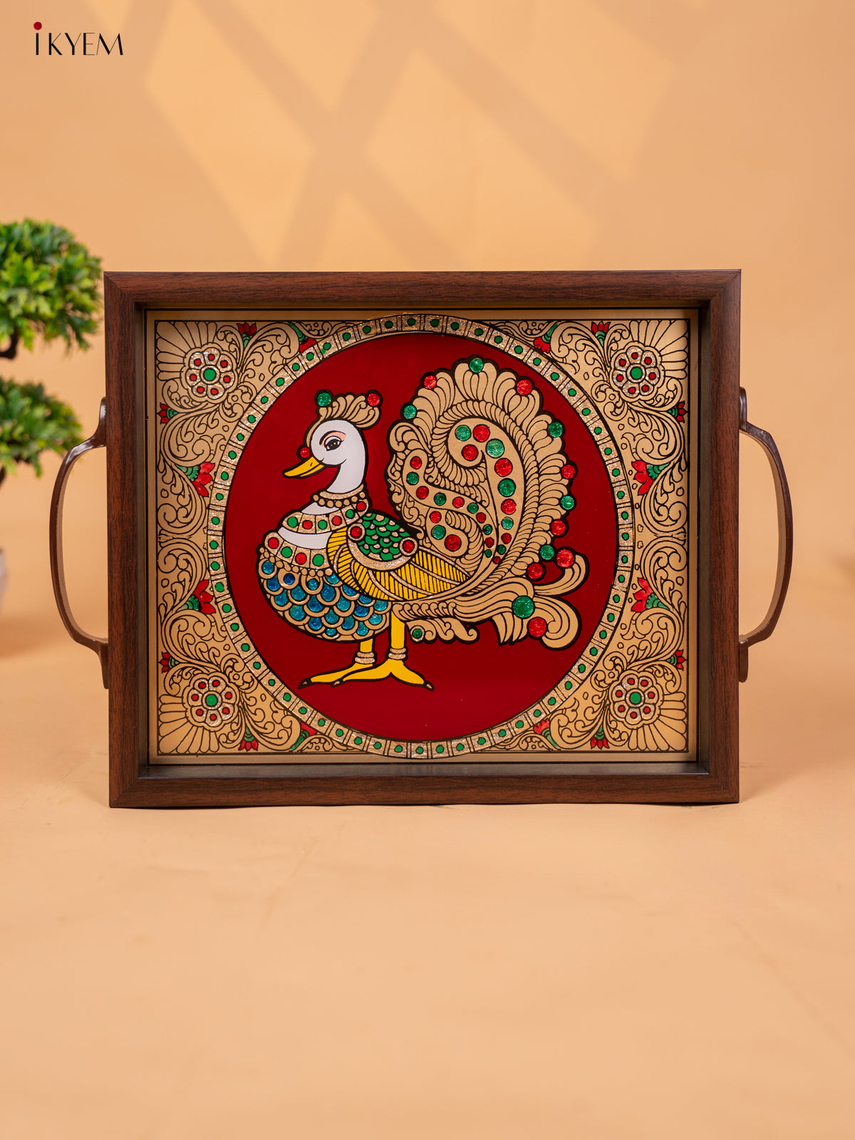 Reverse Glass Painted Tray -Red Annapakshi - (11×15) - KC04123