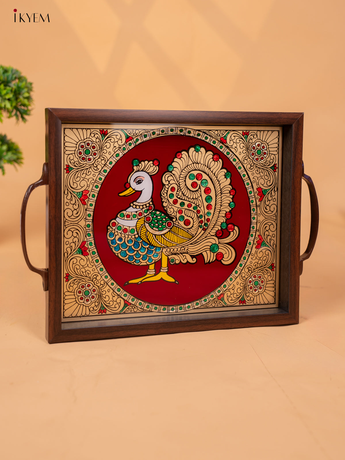 Reverse Glass Painted Tray -Red Annapakshi - (11×15) - KC04123