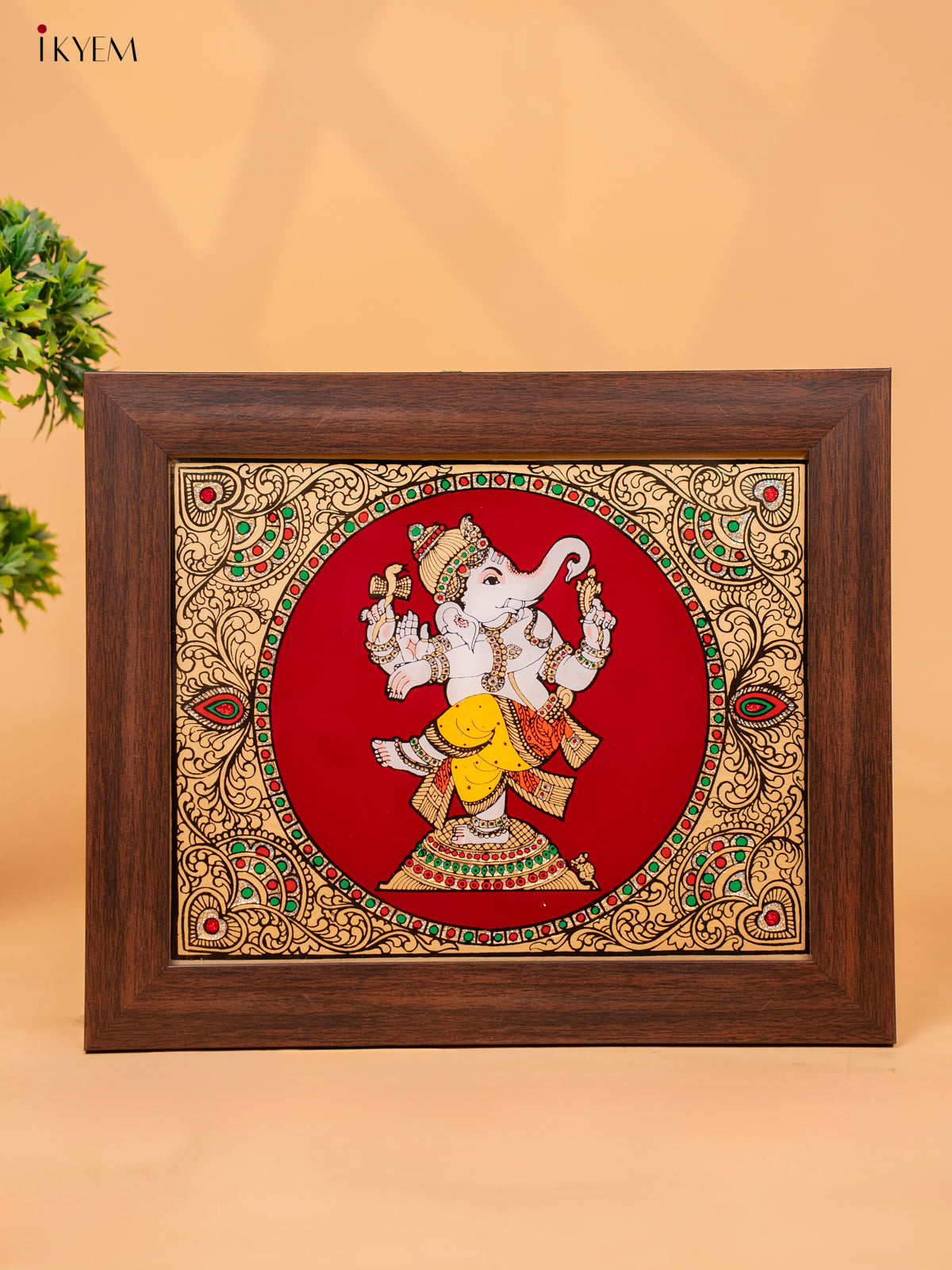 Reverse Glass Painted Photo Frame Dancing Ganesha - (12x10) - KC04126