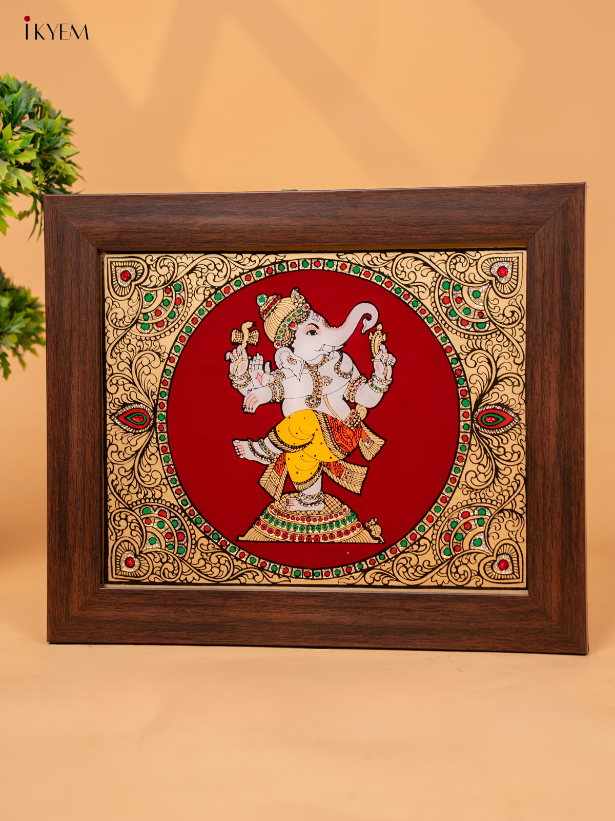 Reverse Glass Painted Photo Frame Dancing Ganesha - (12x10) - KC04126