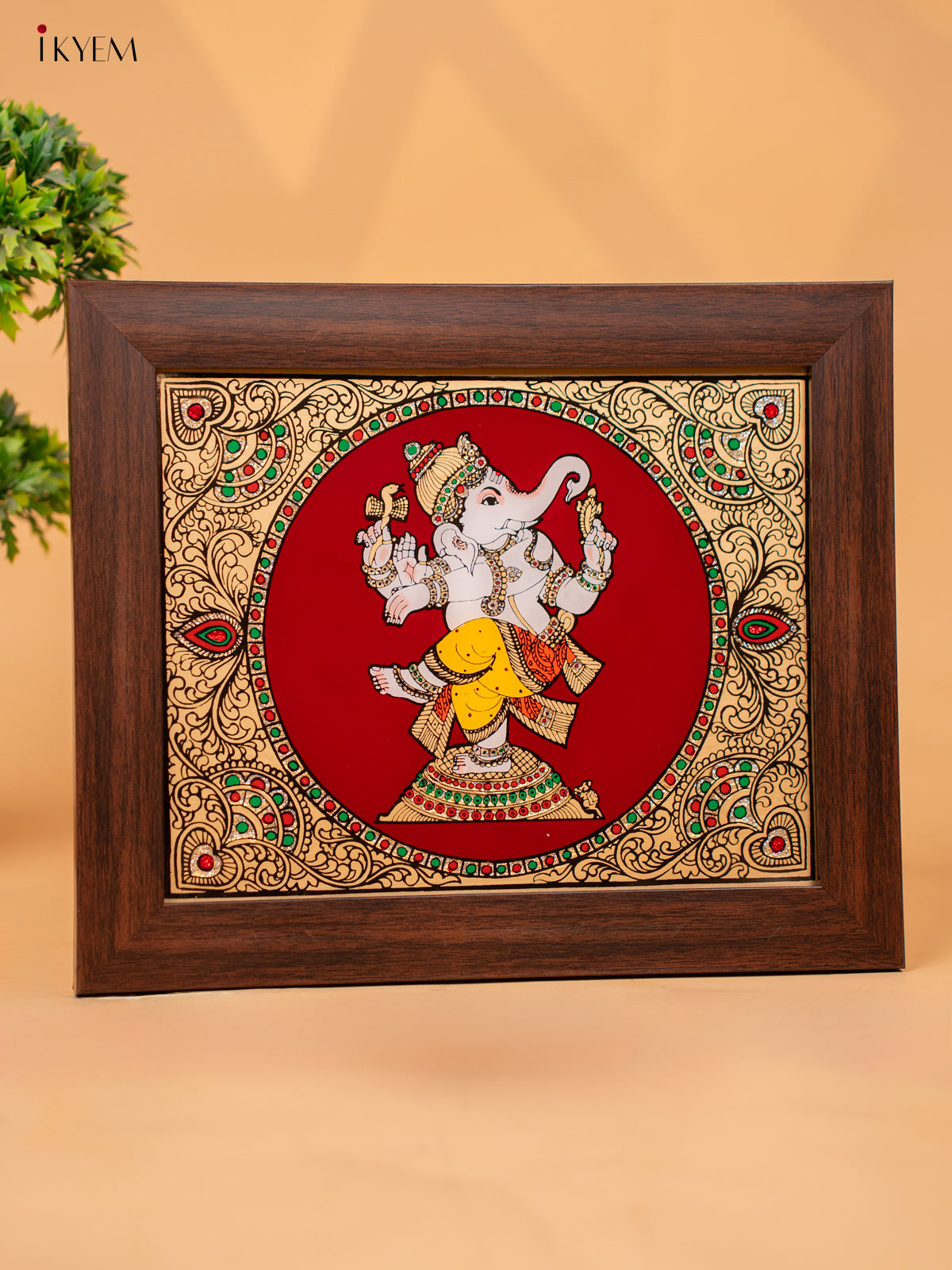 Reverse Glass Painted Photo Frame Dancing Ganesha - (12x10) - KC04126