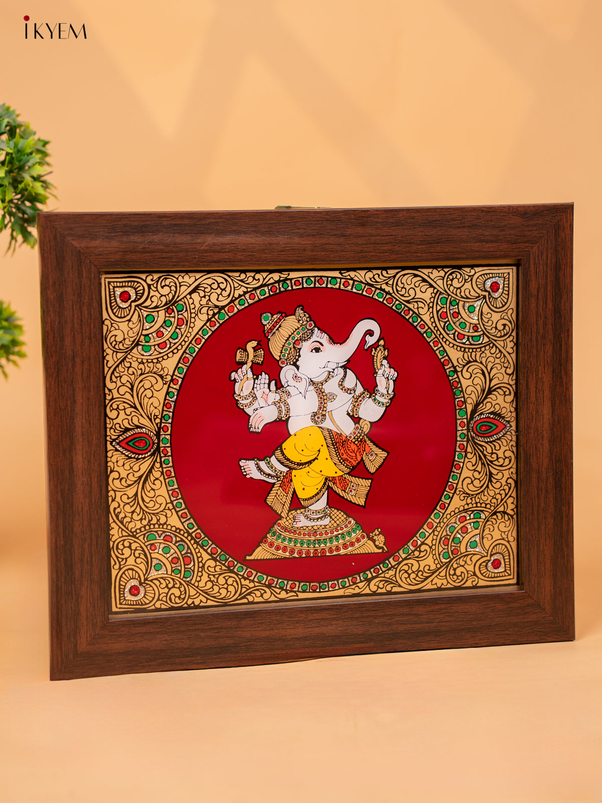 Reverse Glass Painted Photo Frame Dancing Ganesha - (12x10) - KC04126