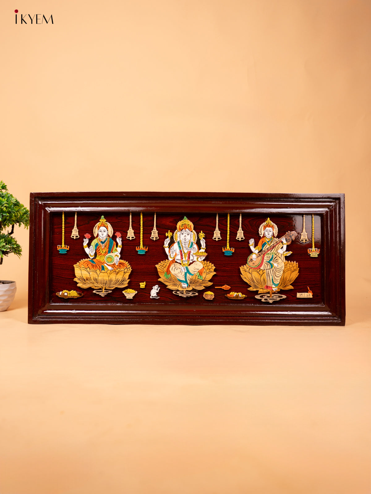 Mysore Rosewood Inlay 3D Panel - Lakshmi Ganesha Saraswathi - KC04135