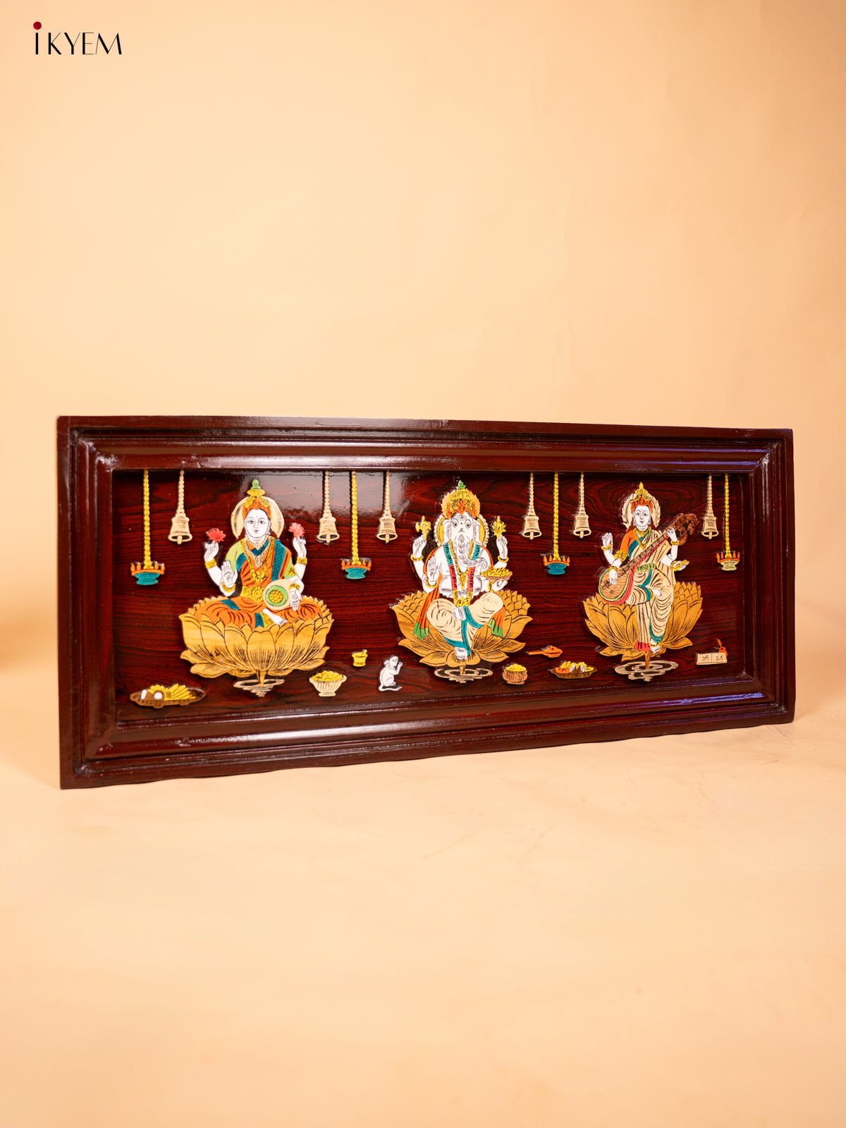 Mysore Rosewood Inlay 3D Panel - Lakshmi Ganesha Saraswathi - KC04135