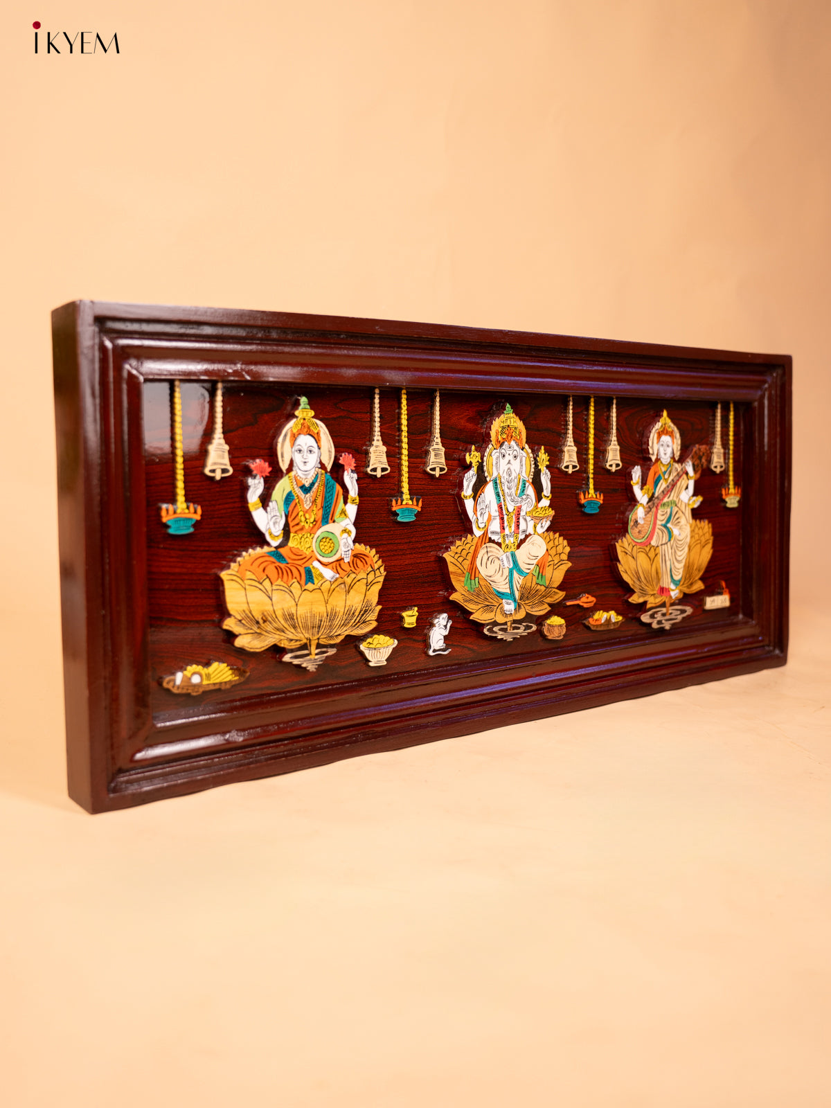 Mysore Rosewood Inlay 3D Panel - Lakshmi Ganesha Saraswathi - KC04135