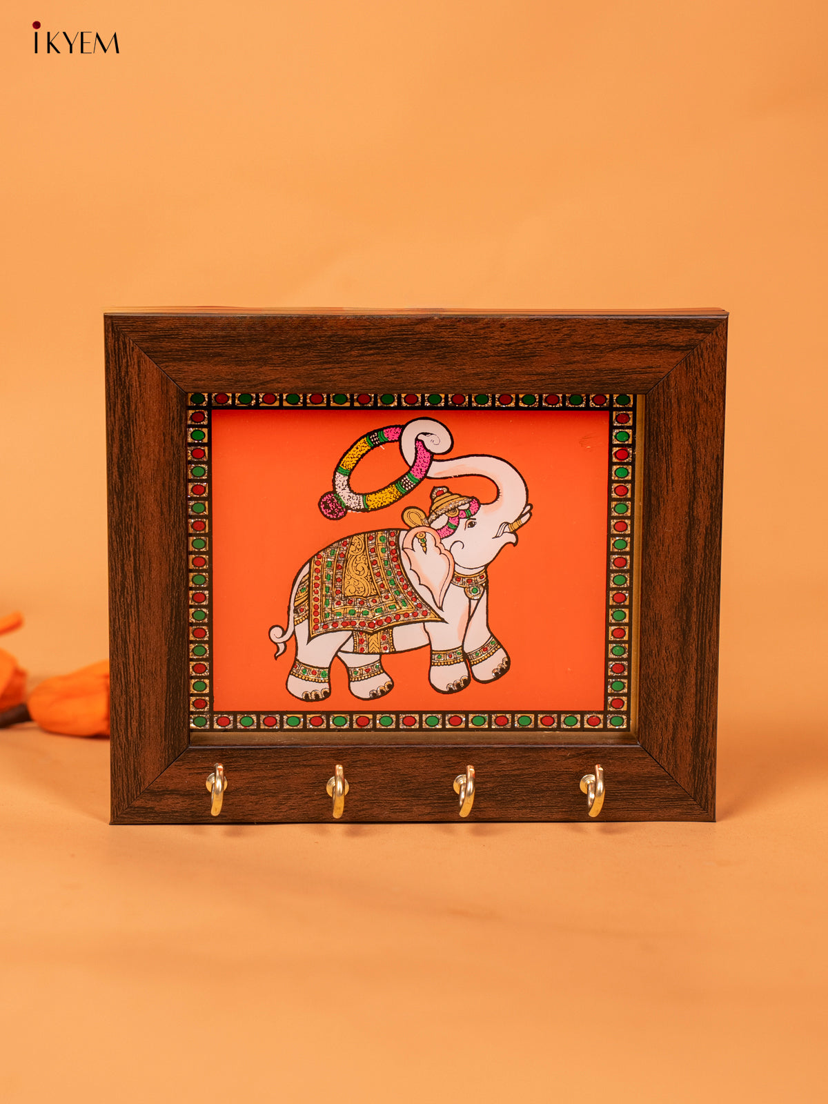 Reverse Glass Painted Keyhanger (5x6) orange ELEPHANT - KC07113