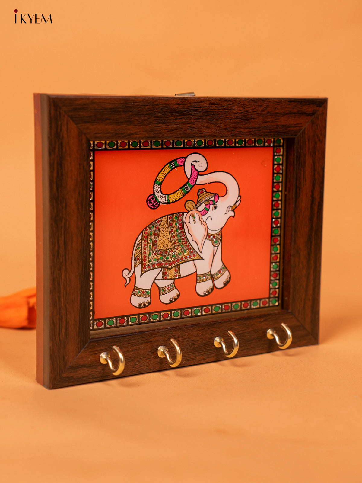 Reverse Glass Painted Keyhanger (5x6) orange ELEPHANT - KC07113