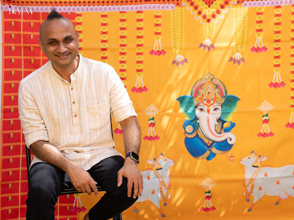 Ganesha Backdrop -yellow with Red- (5×8 feet) - KC11125