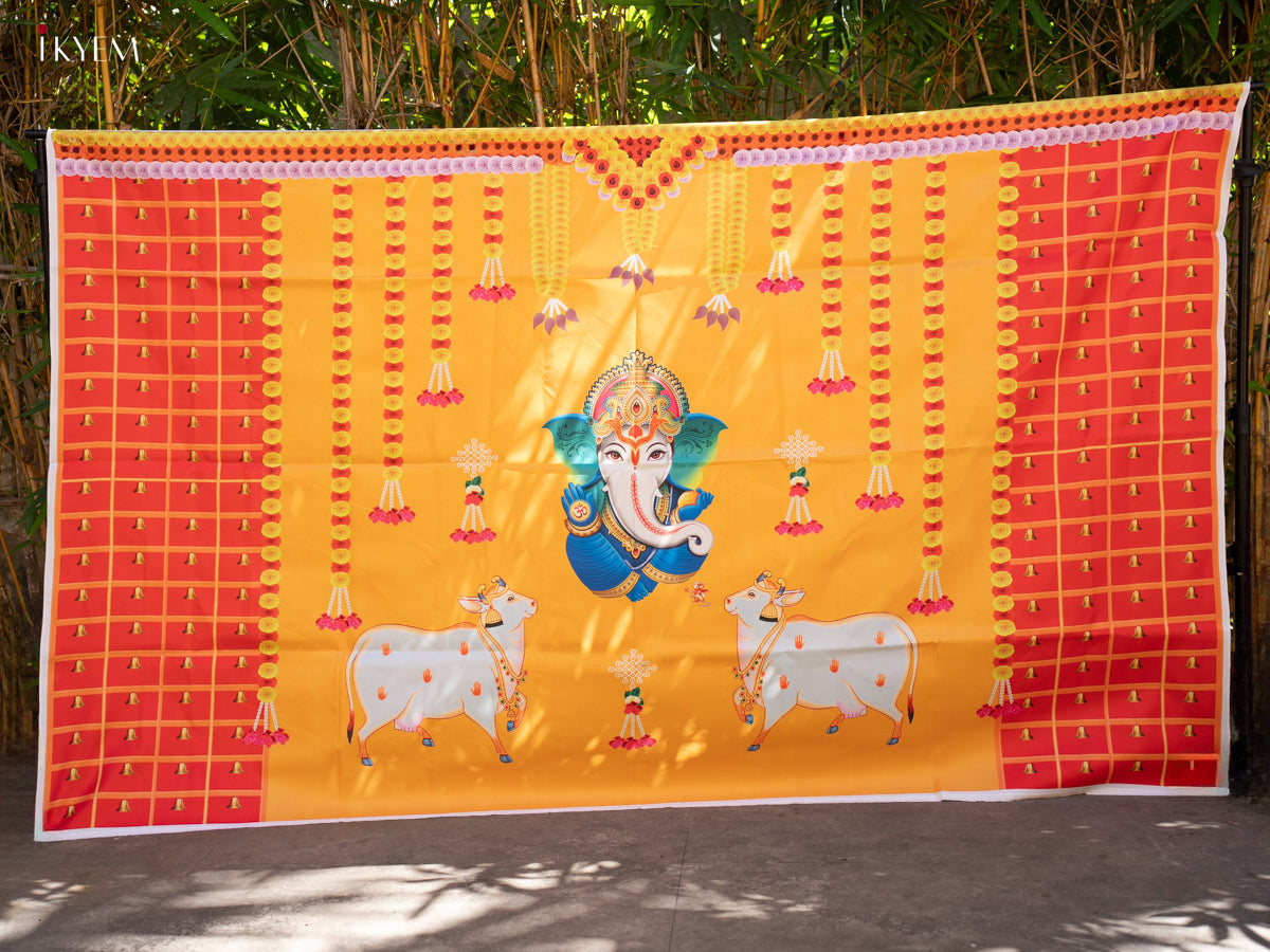 Ganesha Backdrop -yellow with Red- (5×8 feet) - KC11125