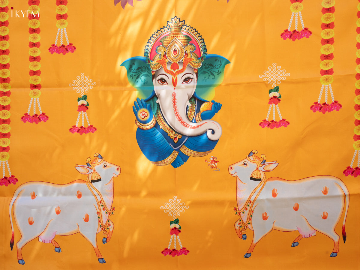 Ganesha Backdrop -yellow with Red- (5×8 feet) - KC11125