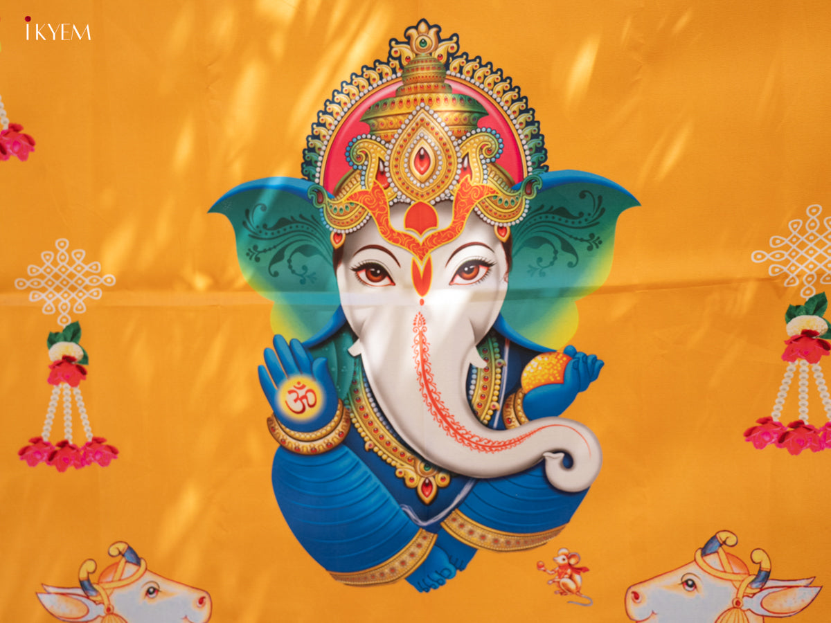 Ganesha Backdrop -yellow with Red- (5×8 feet) - KC11125