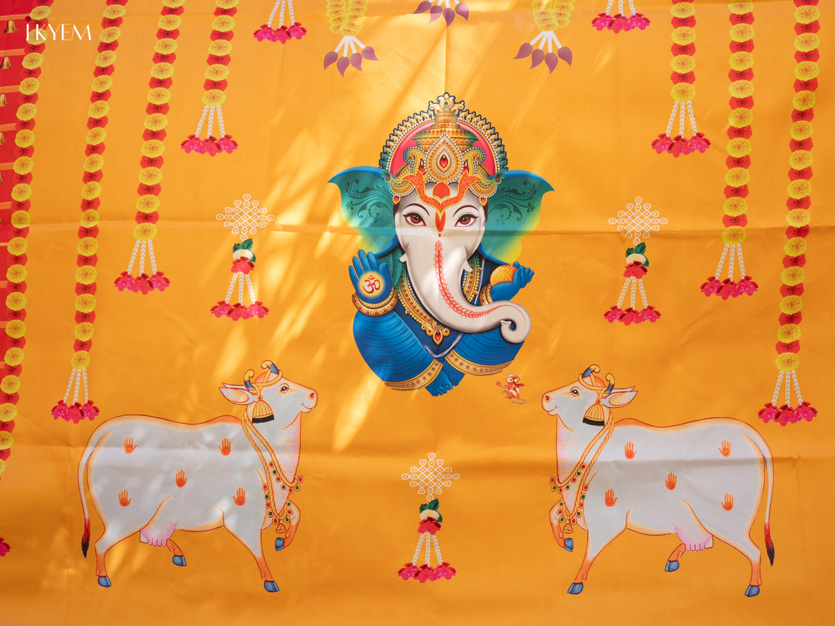 Ganesha Backdrop -yellow with Red- (5×8 feet) - KC11125