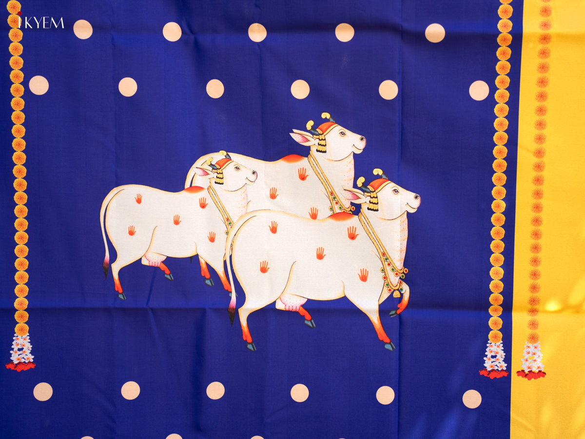 Pichwai Backdrop with Ganesha-yellow with blue - (5×8 feet)- KC11129