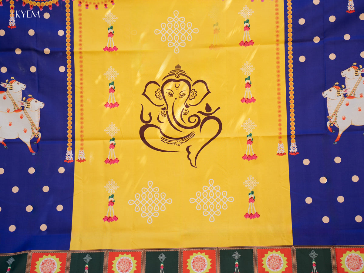 Pichwai Backdrop with Ganesha-yellow with blue - (5×8 feet)- KC11129