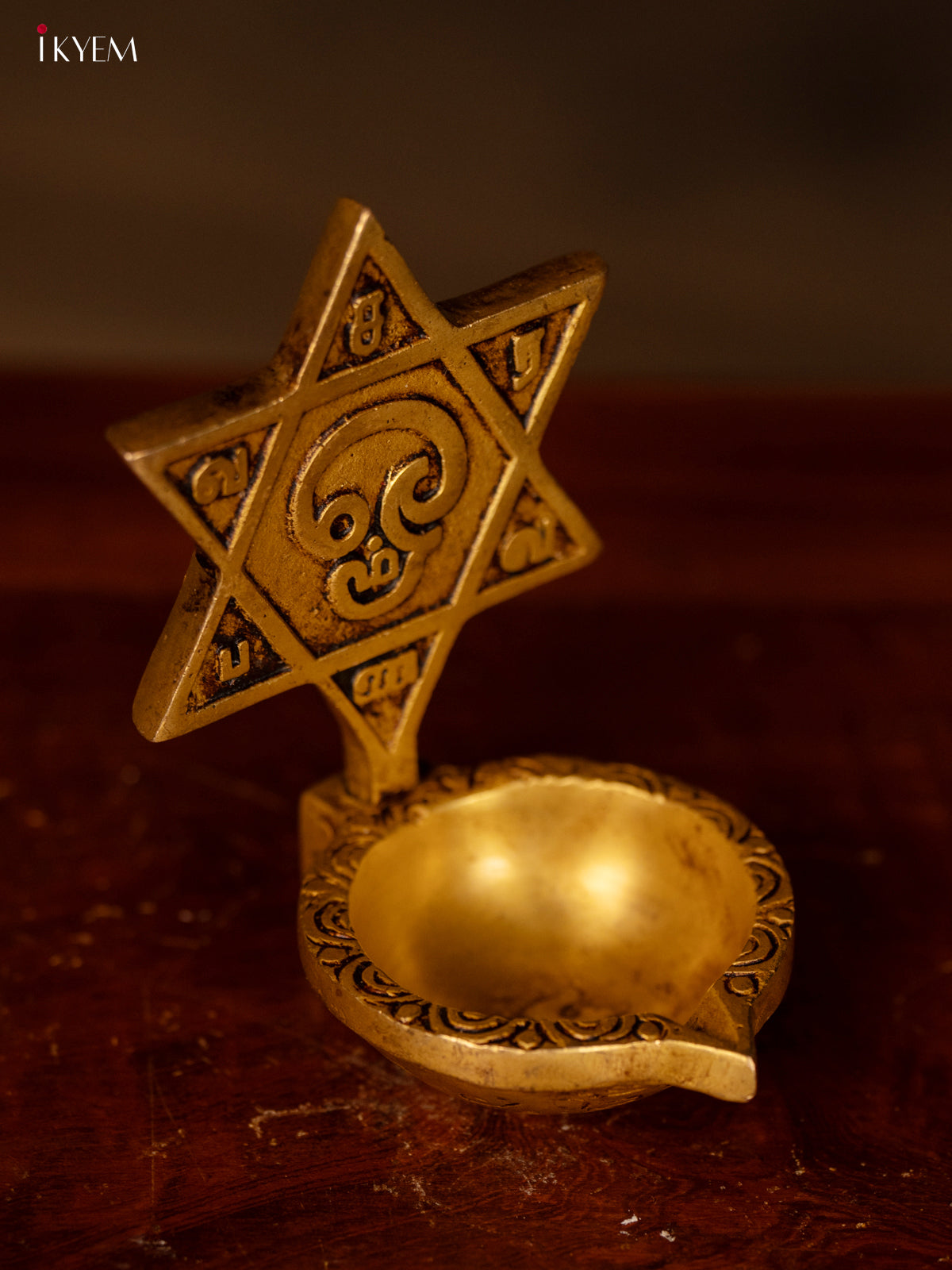 Brass Star Diya with Om Engraving - KK26152