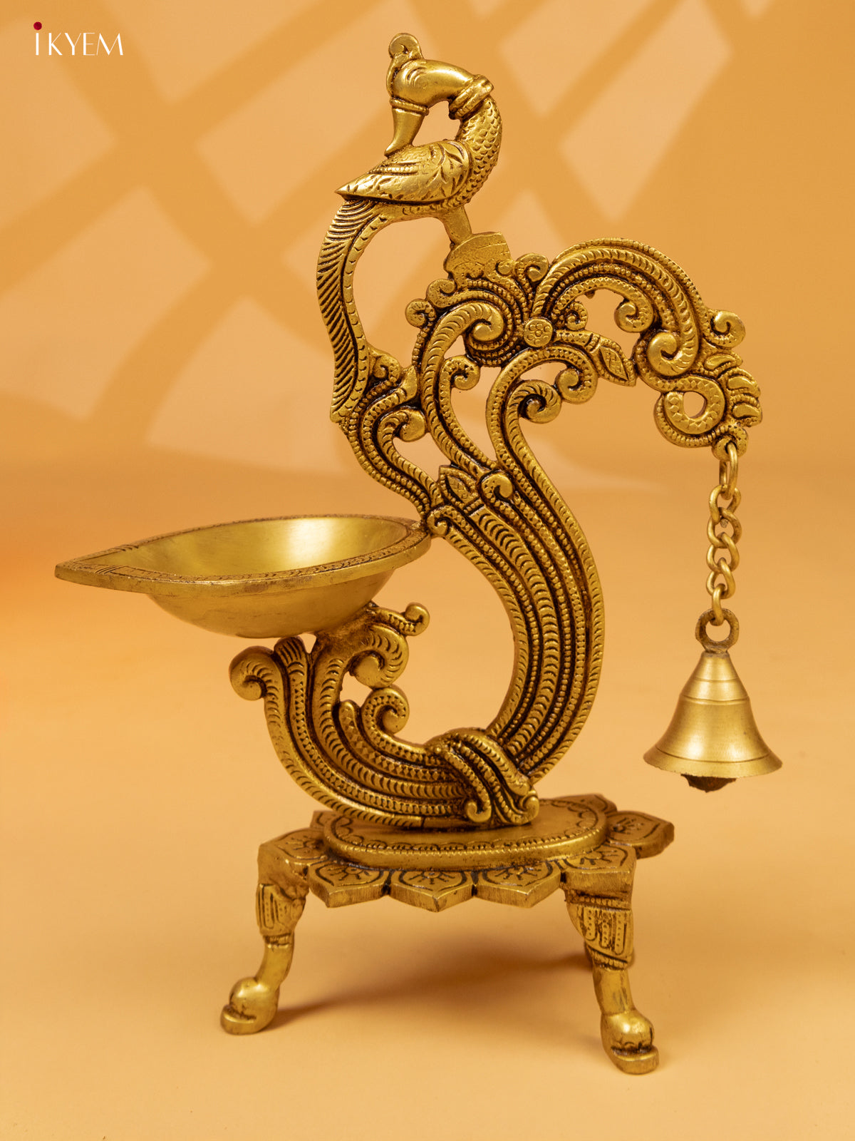 Brass Peacock Diya with Chowki & Bells