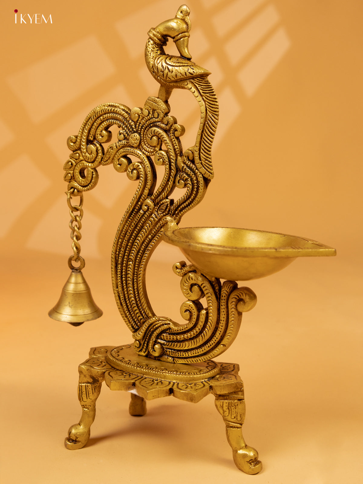 Brass Peacock Diya with Chowki & Bells