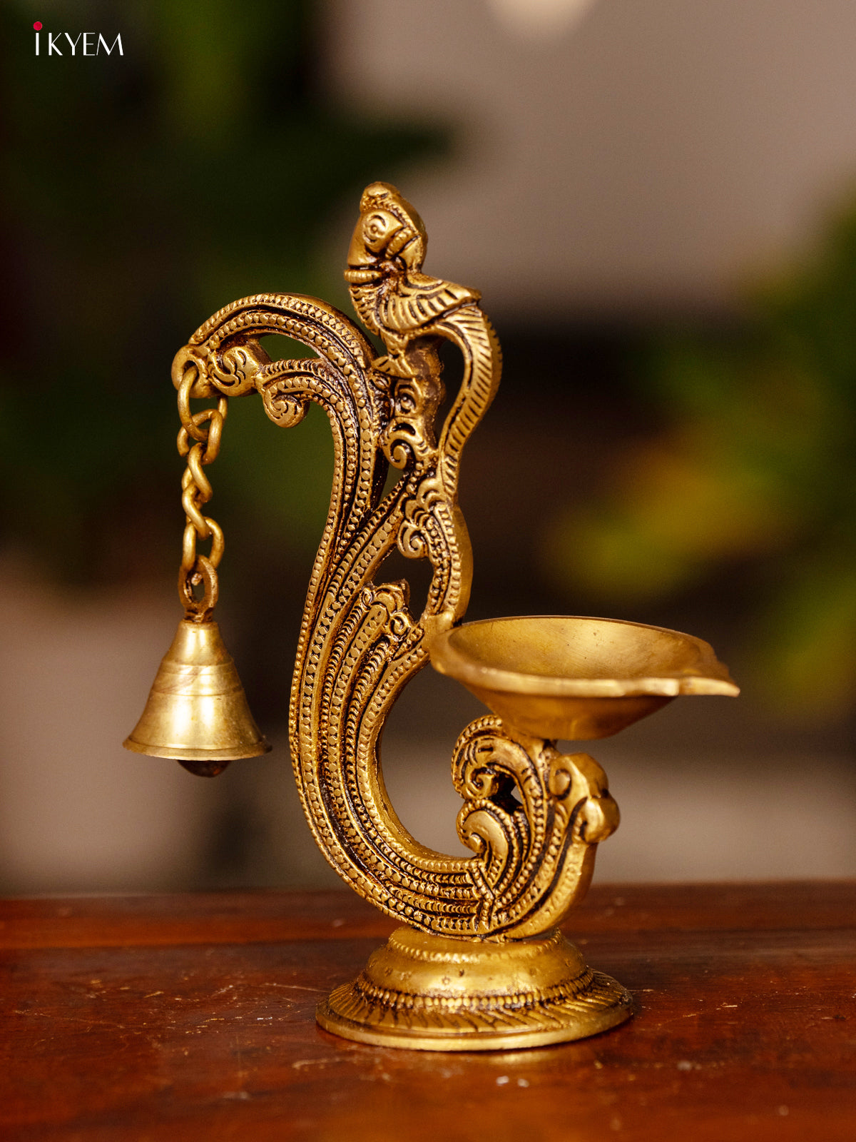 Brass Peacock Diya with Bell - KK26168