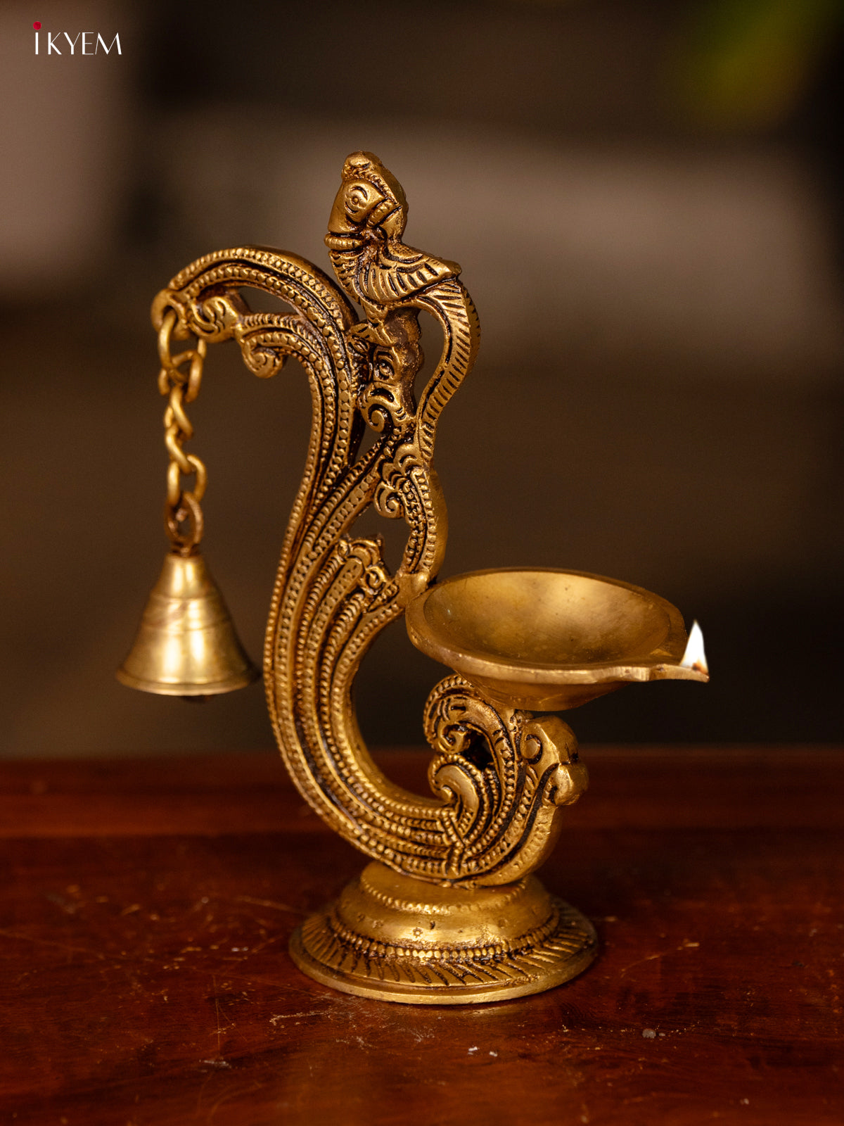 Brass Peacock Diya with Bell - KK26168