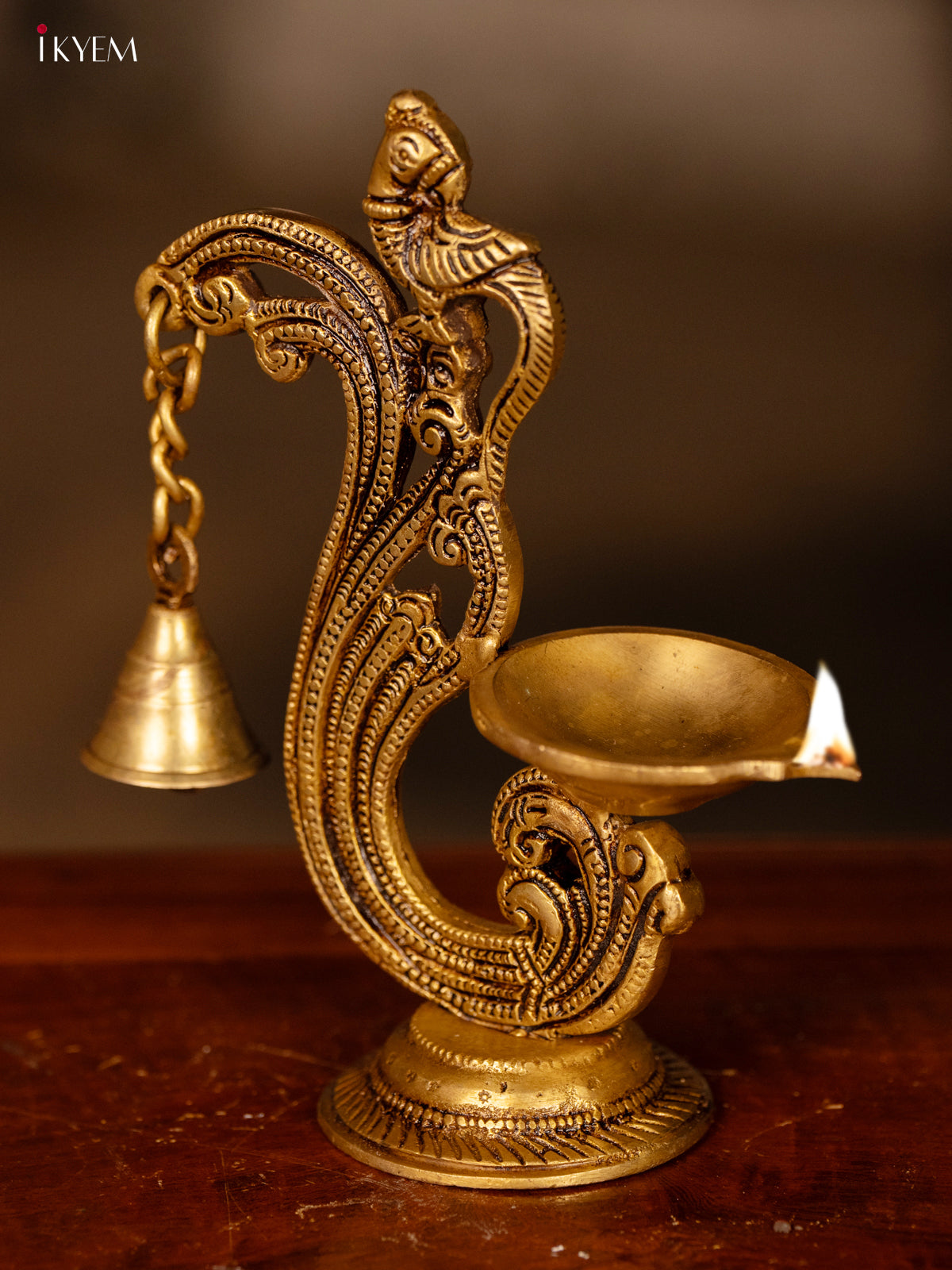 Brass Peacock Diya with Bell - KK26168